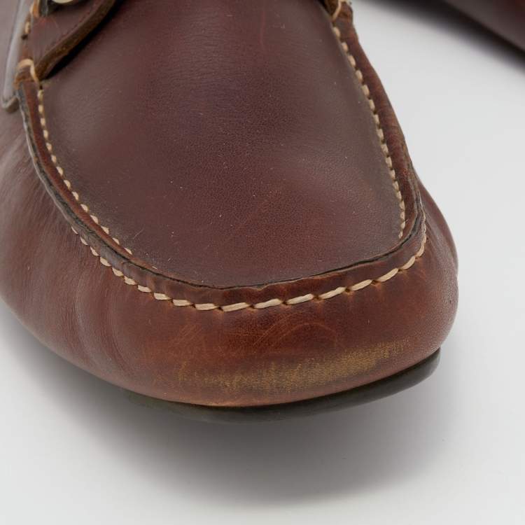 Pre Owned Salvatore Ferragamo Brown Leather Parigi Gancini Slip On Loafers Size 42