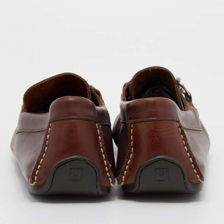 Pre Owned Salvatore Ferragamo Brown Leather Parigi Gancini Slip On Loafers Size 42