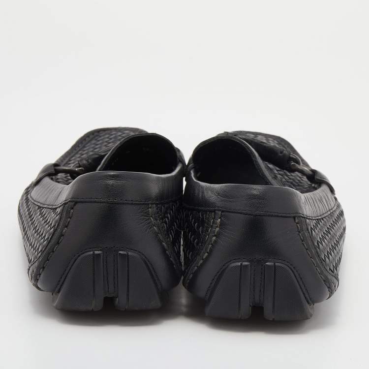 Pre Owned Salvatore Ferragamo Black Woven Leather Parigi Gancini Slip On Loafers Size 42