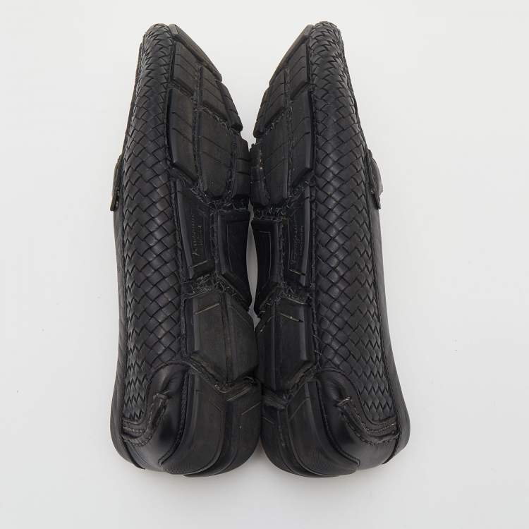Pre Owned Salvatore Ferragamo Black Woven Leather Parigi Gancini Slip On Loafers Size 42