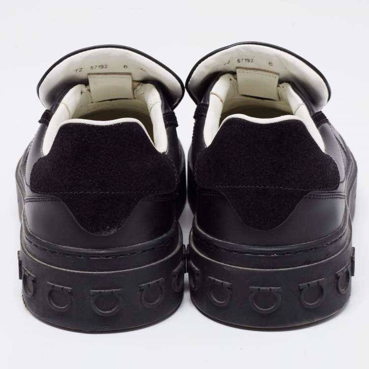 Pre Owned Salvatore Ferragamo Black Leather and Suede Low Top Sneakers Size 40