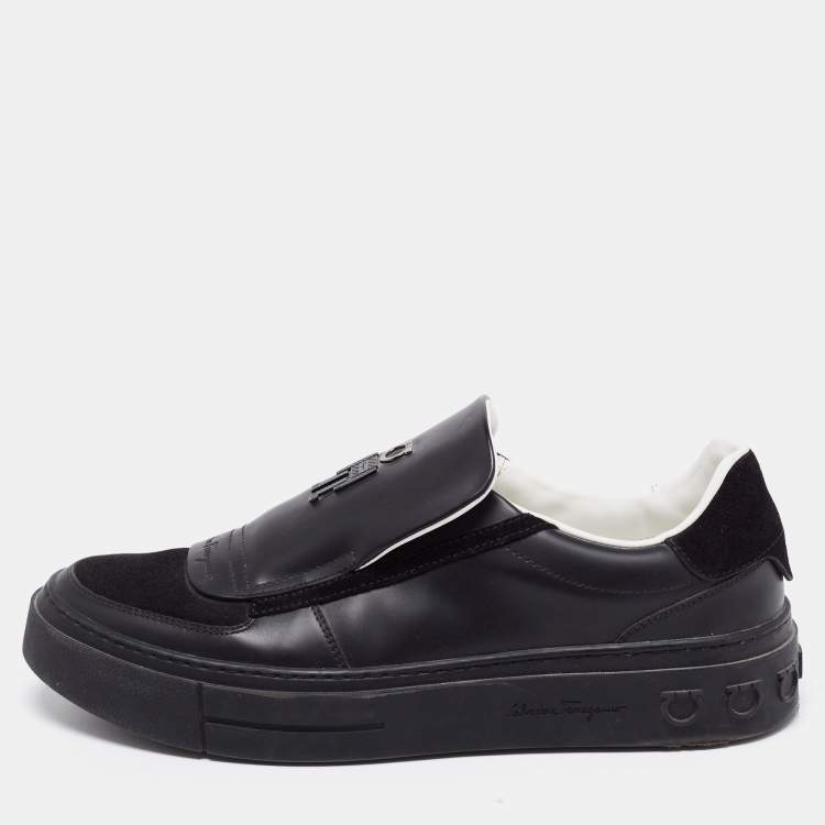Pre Owned Salvatore Ferragamo Black Leather and Suede Low Top Sneakers Size 40