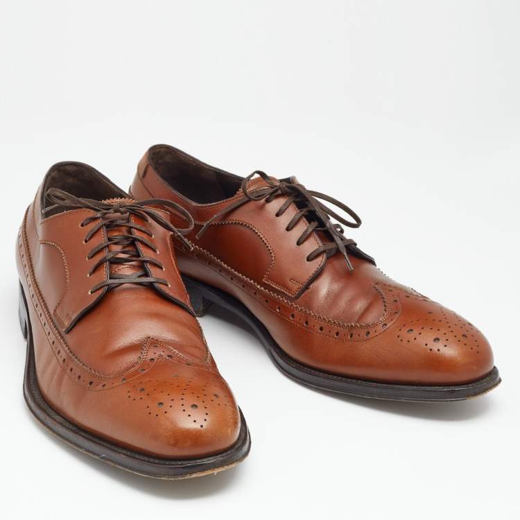 Pre Owned Salvatore Ferragamo Brown Brogue Leather Lace Up Derby Size 43.5