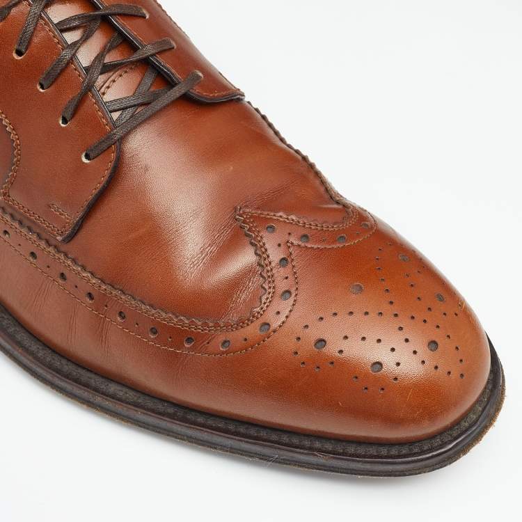 Pre Owned Salvatore Ferragamo Brown Brogue Leather Lace Up Derby Size 43.5