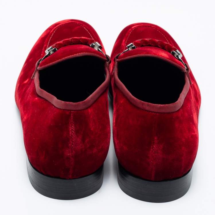 Pre Owned Salvatore Ferragamo Dark Red Velvet Lord 2 Horsebit Loafers Size 44