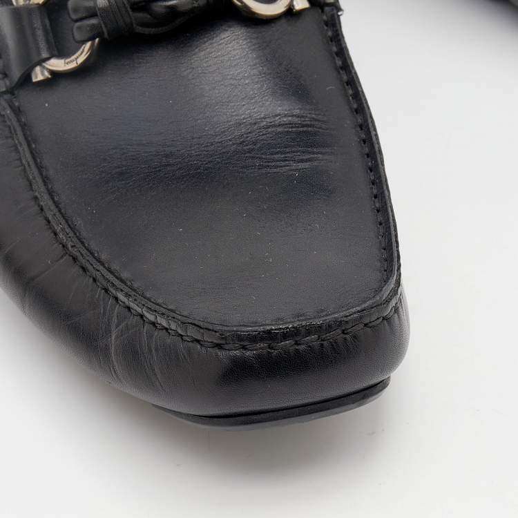 Pre Owned Salvatore Ferragamo Black Leather Gancini Bit Slip On Loafers Size 42