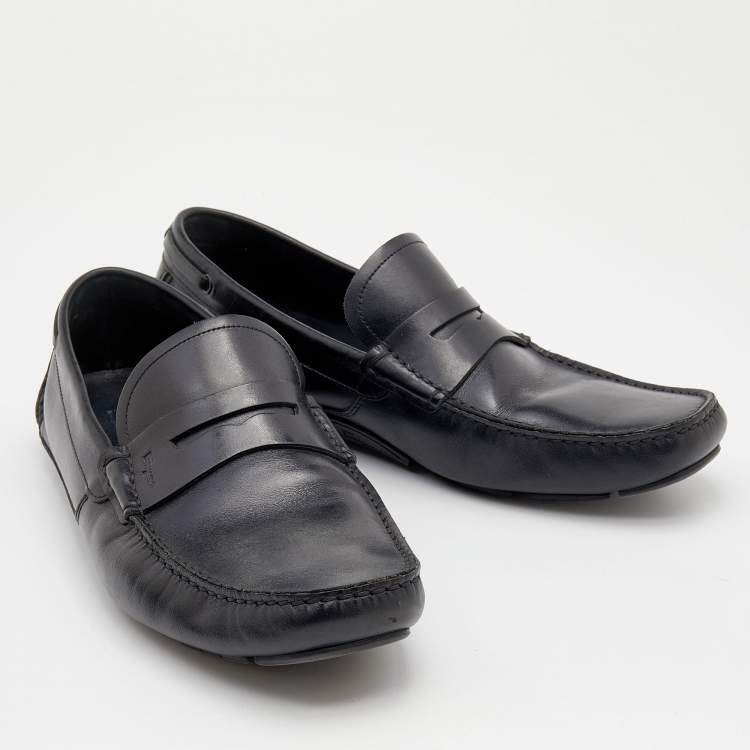 Pre Owned Salvatore Ferragamo Black Leather Penny Slip On Loafers Size 42.5