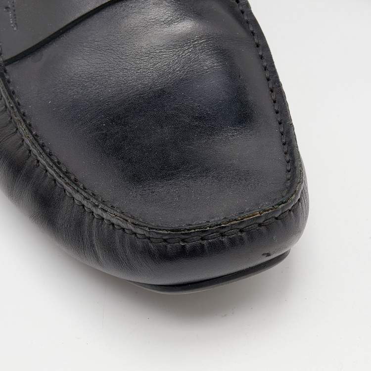 Pre Owned Salvatore Ferragamo Black Leather Penny Slip On Loafers Size 42.5