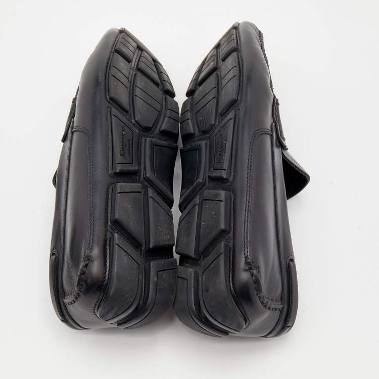 Pre Owned Salvatore Ferragamo Black Leather Penny Slip On Loafers Size 42.5