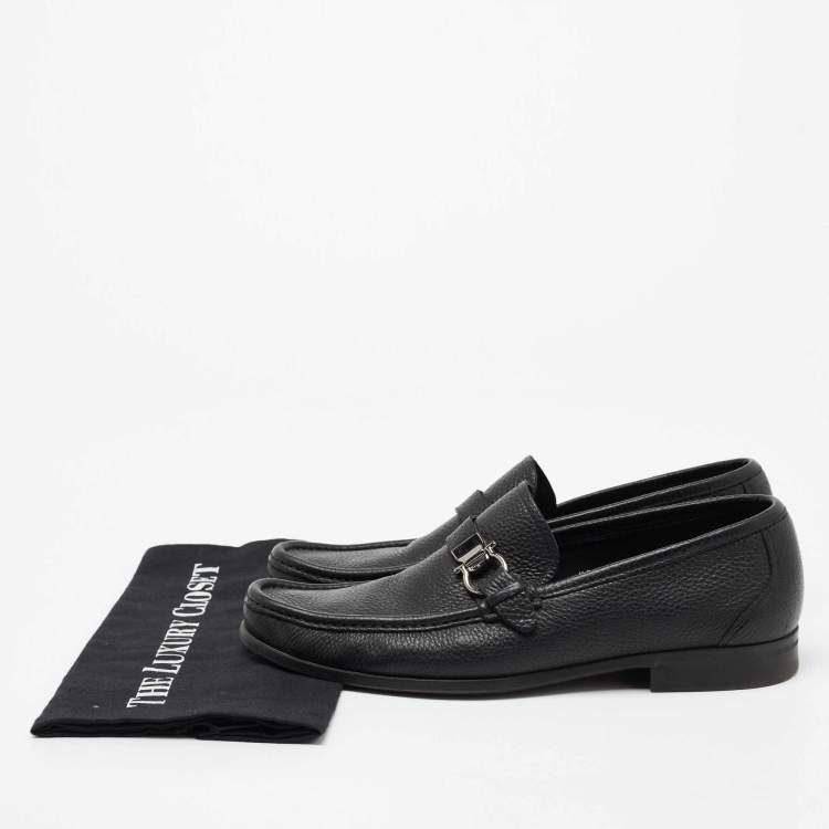 Pre Owned Salvatore Ferragamo Black Leather Adam Loafers Size 42.5