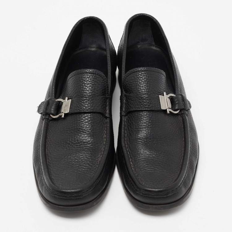 Pre Owned Salvatore Ferragamo Black Leather Adam Loafers Size 42.5