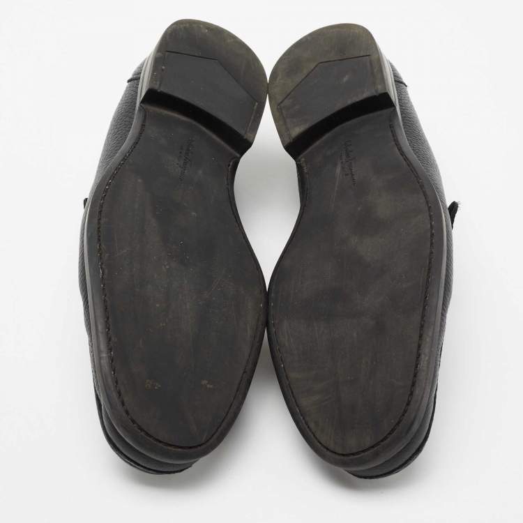 Pre Owned Salvatore Ferragamo Black Leather Adam Loafers Size 42.5