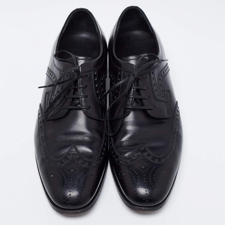مملوكة مسبقًا Salvatore Ferragamo Black Leather Lace Up Derby Size 42