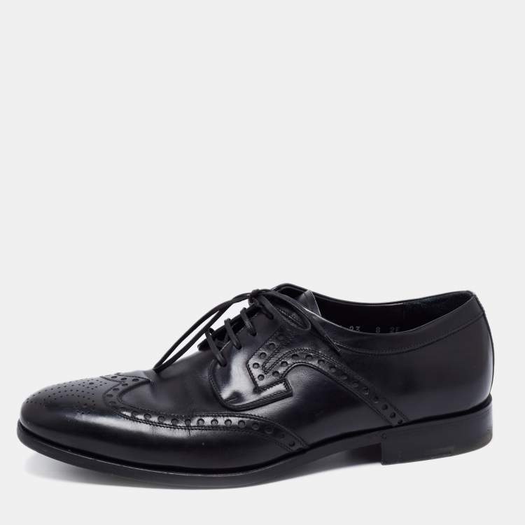 مملوكة مسبقًا Salvatore Ferragamo Black Leather Lace Up Derby Size 42