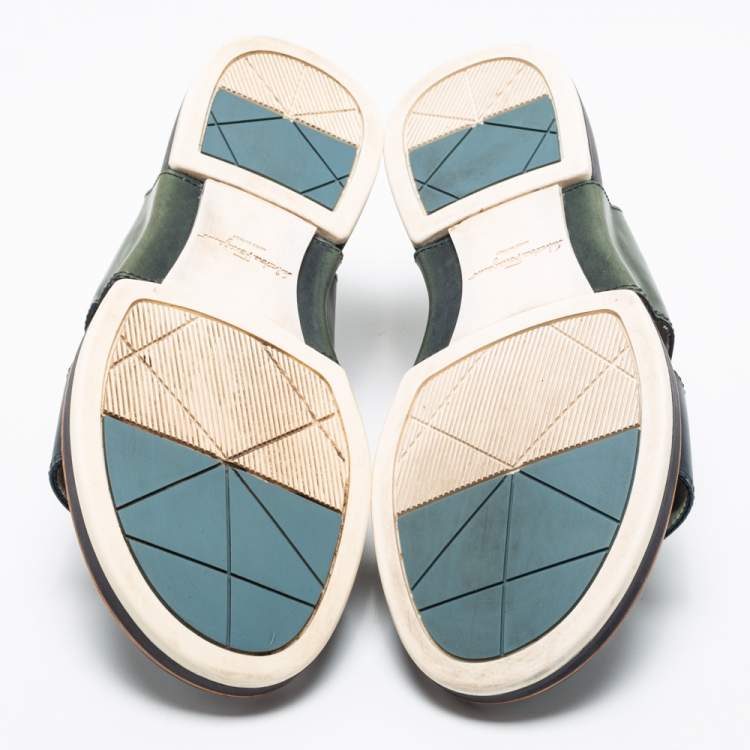 Pre Owned Salvatore Ferragamo Blue/Green Leather Strap Sandals Size 43