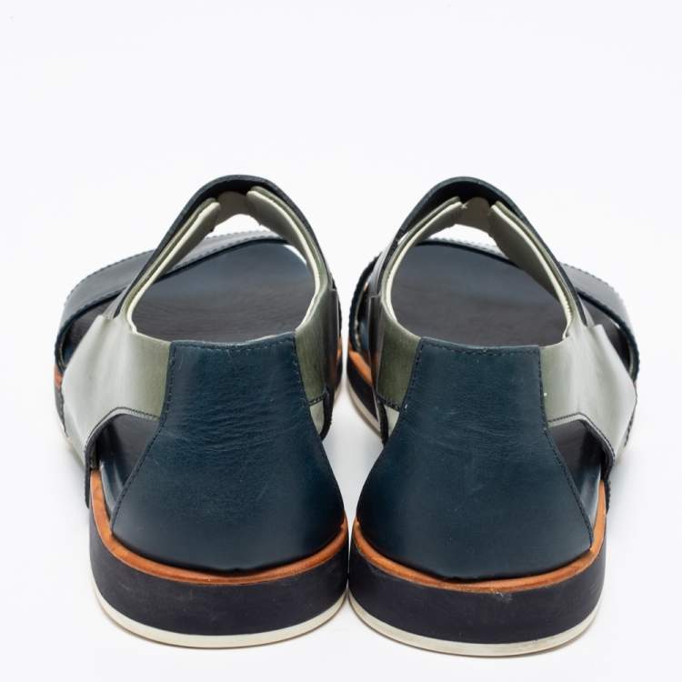 Pre Owned Salvatore Ferragamo Blue/Green Leather Strap Sandals Size 43