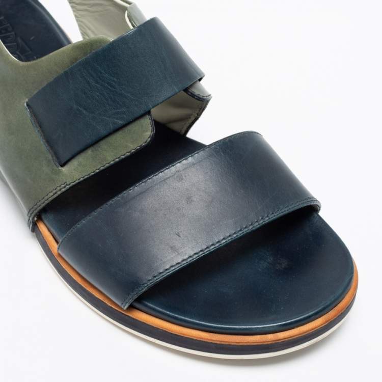 Pre Owned Salvatore Ferragamo Blue/Green Leather Strap Sandals Size 43