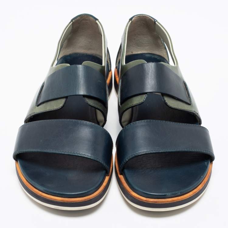 Pre Owned Salvatore Ferragamo Blue/Green Leather Strap Sandals Size 43