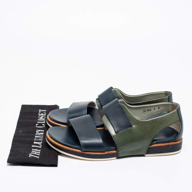 Pre Owned Salvatore Ferragamo Blue/Green Leather Strap Sandals Size 43