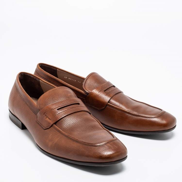 Pre Owned Salvatore Ferragamo Brown Leather Connor Loafers Size 46