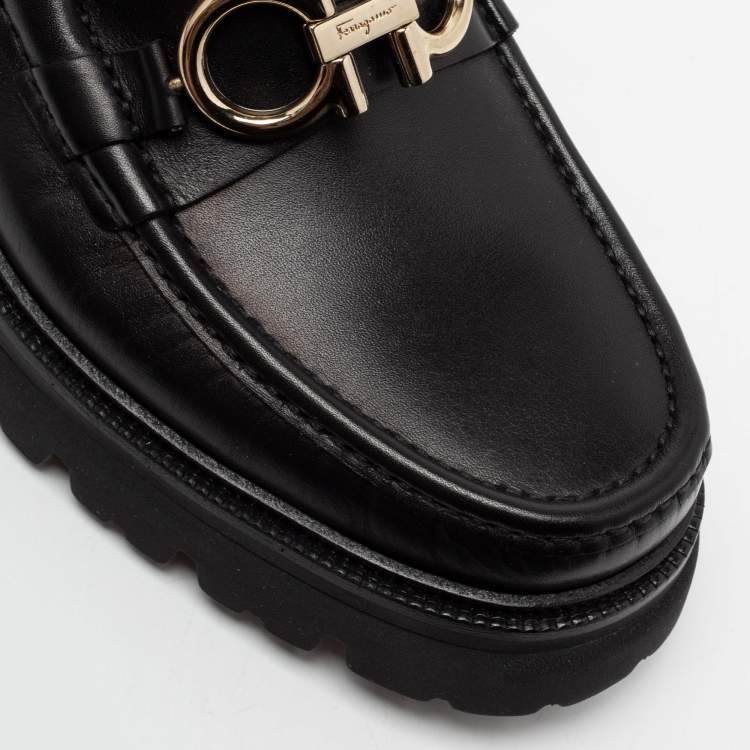 Pre Owned Salvatore Ferragamo Black Leather Gancini Bit Loafers Size 41