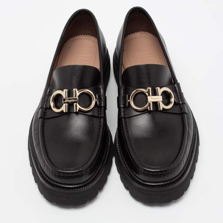 Pre Owned Salvatore Ferragamo Black Leather Gancini Bit Loafers Size 41