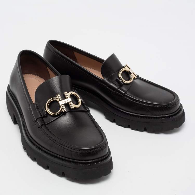 Pre Owned Salvatore Ferragamo Black Leather Gancini Bit Loafers Size 41