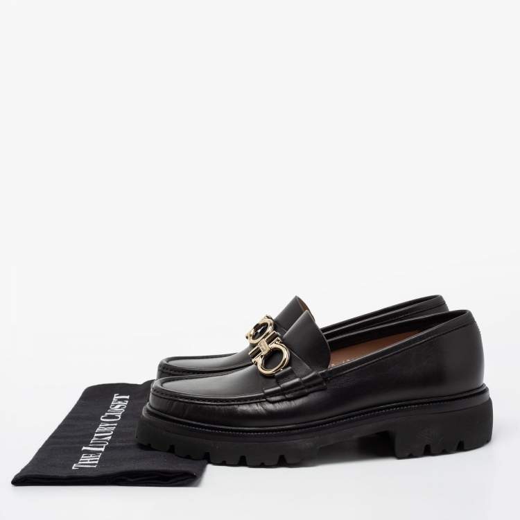 Pre Owned Salvatore Ferragamo Black Leather Gancini Bit Loafers Size 41