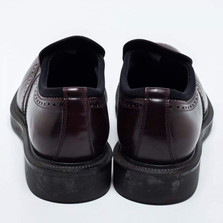 Pre Owned Salvatore Ferragamo Burgundy Brogue Leather Dowling Barolo Slip-On Loafers Size 41.5