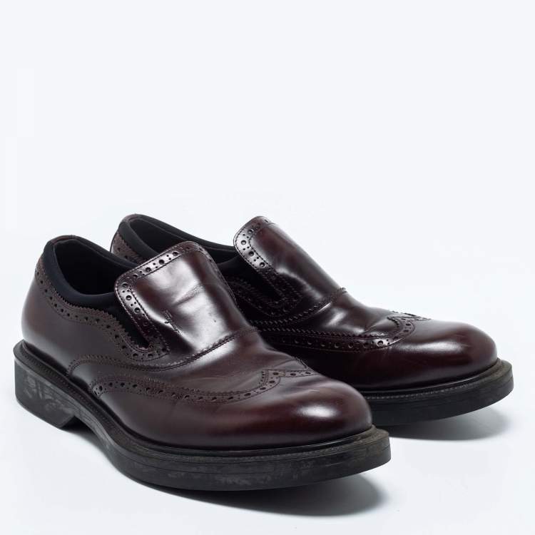 Pre Owned Salvatore Ferragamo Burgundy Brogue Leather Dowling Barolo Slip-On Loafers Size 41.5