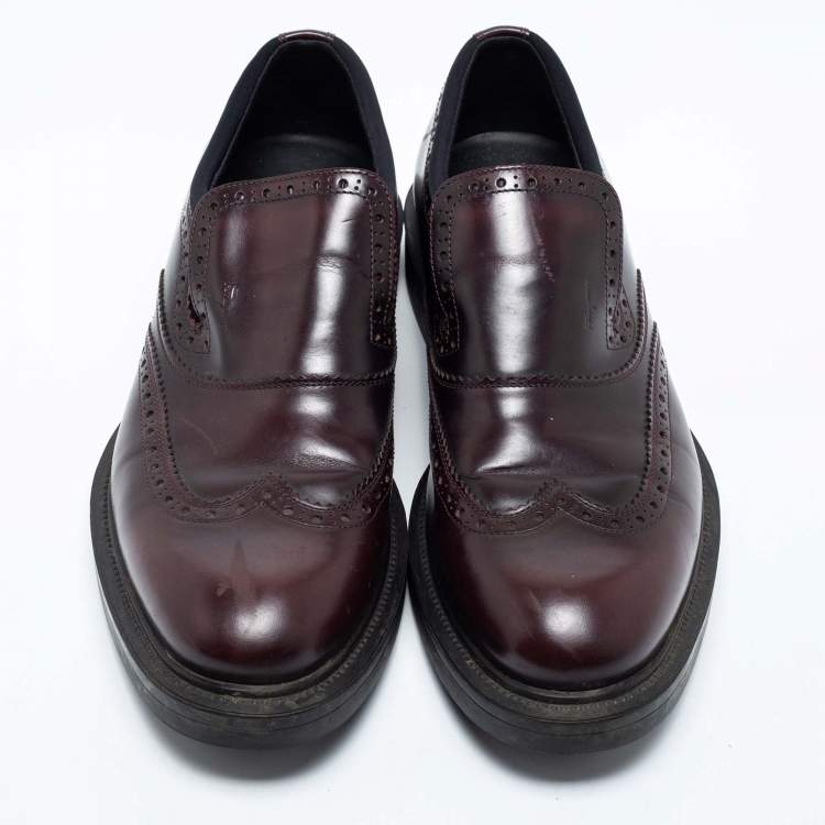 Pre Owned Salvatore Ferragamo Burgundy Brogue Leather Dowling Barolo Slip-On Loafers Size 41.5