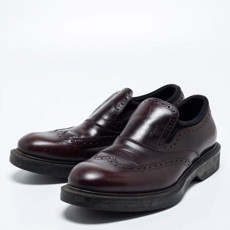 Pre Owned Salvatore Ferragamo Burgundy Brogue Leather Dowling Barolo Slip-On Loafers Size 41.5