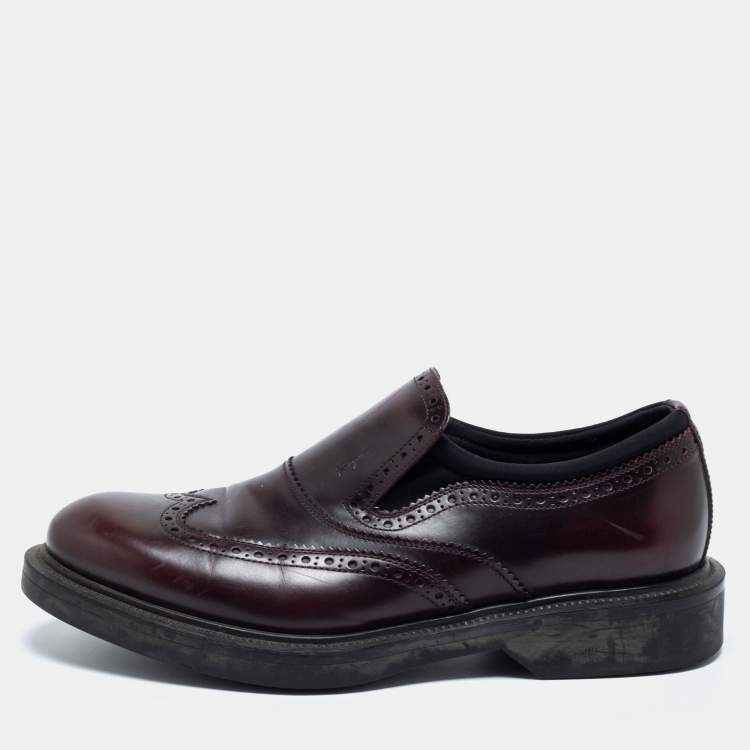 Pre Owned Salvatore Ferragamo Burgundy Brogue Leather Dowling Barolo Slip-On Loafers Size 41.5