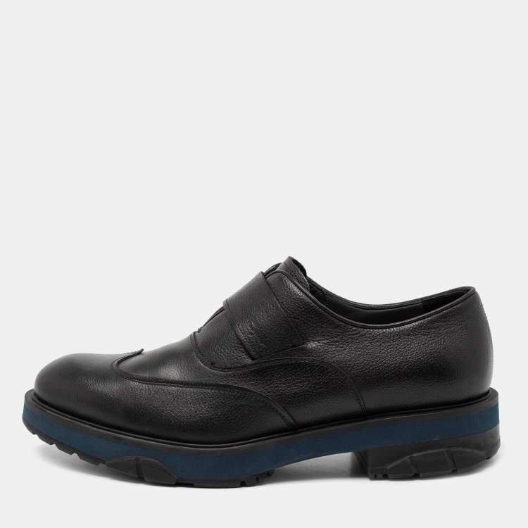 Pre Owned Salvatore Ferragamo Black Leather Oxford Slip-On Sneakers Size 41