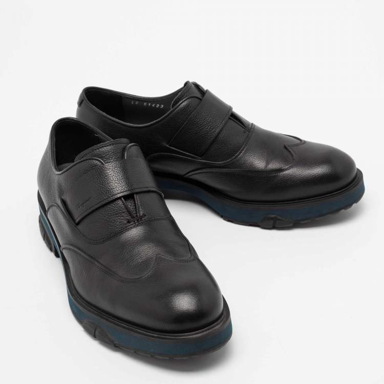 Pre Owned Salvatore Ferragamo Black Leather Oxford Slip-On Sneakers Size 41