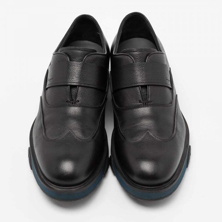 Pre Owned Salvatore Ferragamo Black Leather Oxford Slip-On Sneakers Size 41