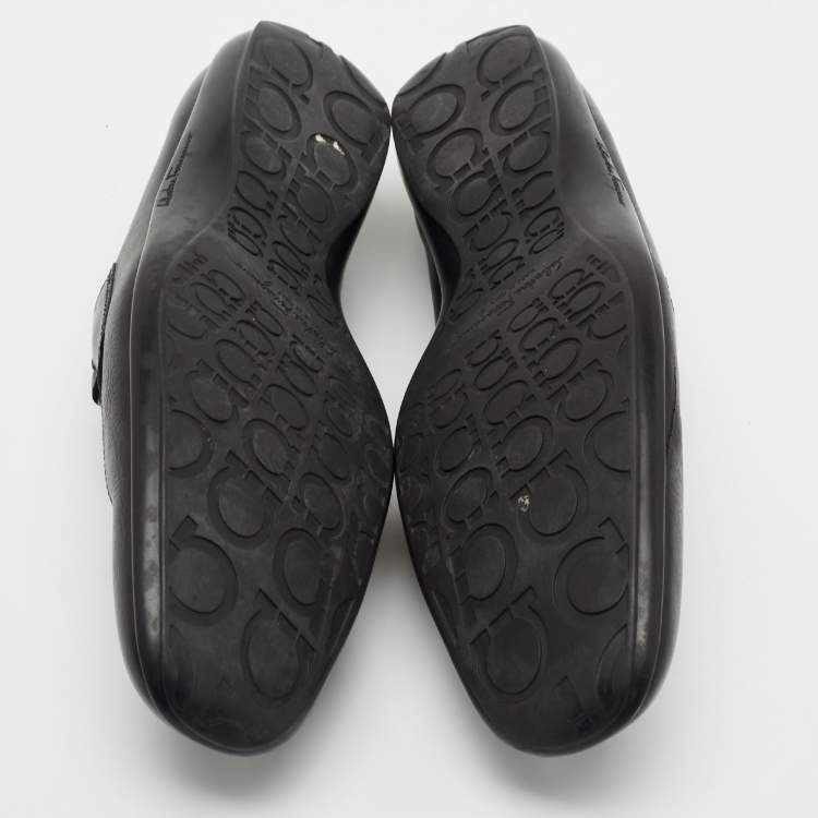 Pre Owned Salvatore Ferragamo Black Leather Gancini Slip On Loafers Size 44.5