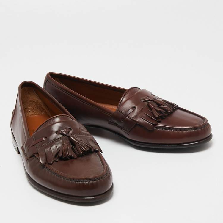 Pre Owned Salvatore Ferragamo Brown Leather Tassel Fringe Loafers Size 43.5