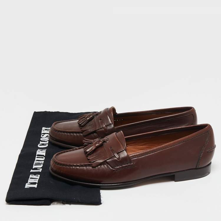 Pre Owned Salvatore Ferragamo Brown Leather Tassel Fringe Loafers Size 43.5