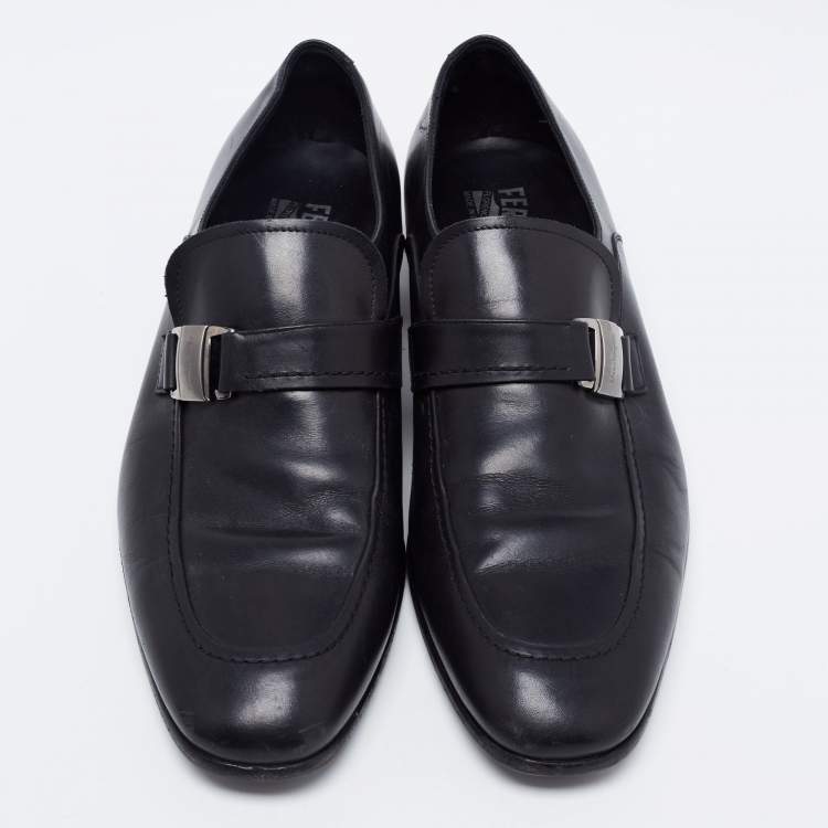 Pre Owned Salvatore Ferragamo Black Leather Mattia Buckle Loafers Size 43