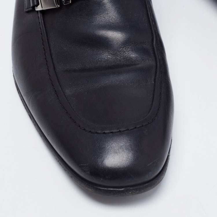 Pre Owned Salvatore Ferragamo Black Leather Mattia Buckle Loafers Size 43