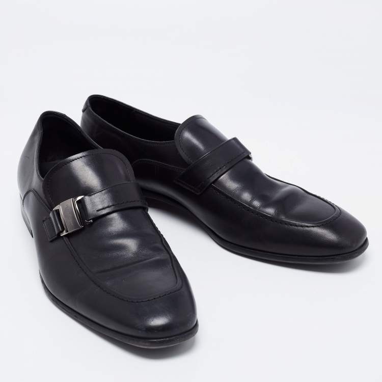 Pre Owned Salvatore Ferragamo Black Leather Mattia Buckle Loafers Size 43
