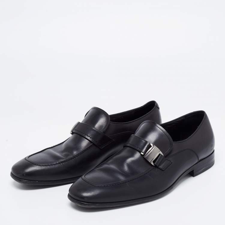 Pre Owned Salvatore Ferragamo Black Leather Mattia Buckle Loafers Size 43
