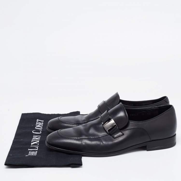 Pre Owned Salvatore Ferragamo Black Leather Mattia Buckle Loafers Size 43