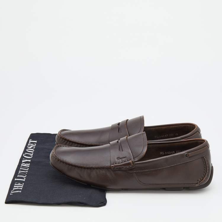 Pre Owned Salvatore Ferragamo Dark Brown Leather Penny Slip On Loafers Size 44