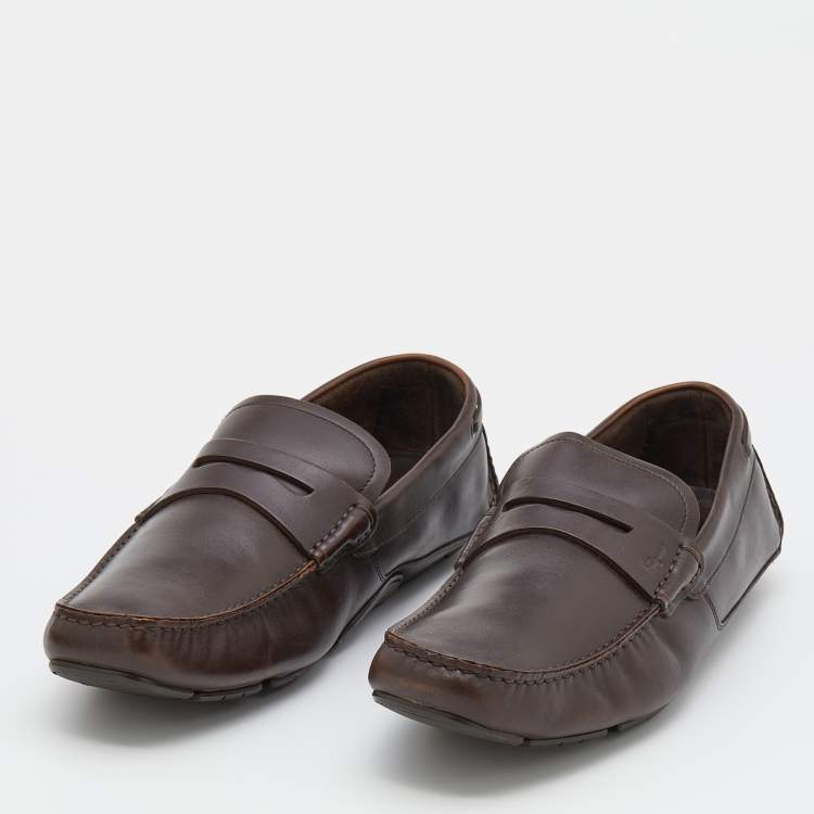 Pre Owned Salvatore Ferragamo Dark Brown Leather Penny Slip On Loafers Size 44