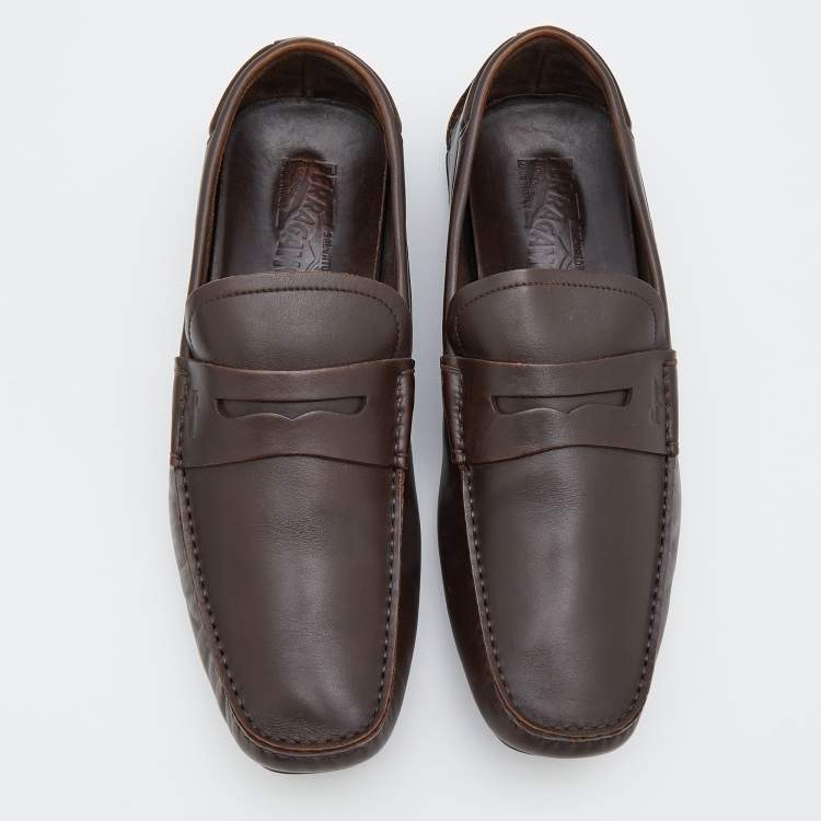 Pre Owned Salvatore Ferragamo Dark Brown Leather Penny Slip On Loafers Size 44