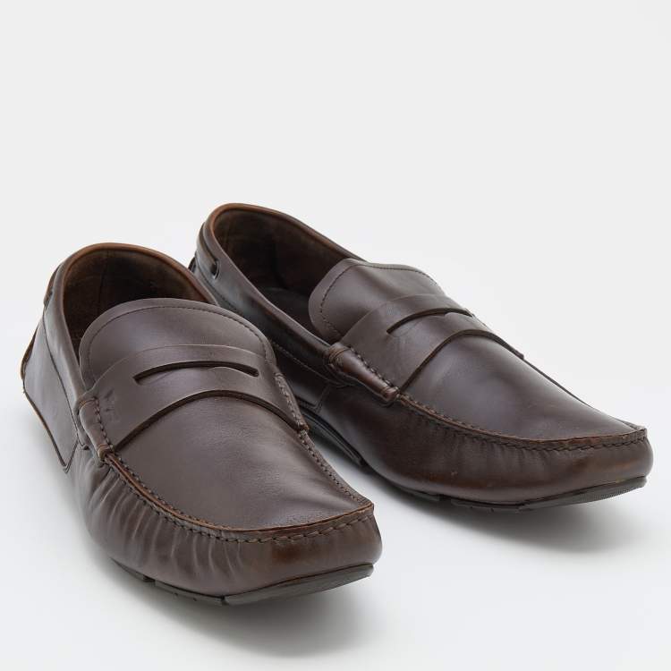 Pre Owned Salvatore Ferragamo Dark Brown Leather Penny Slip On Loafers Size 44