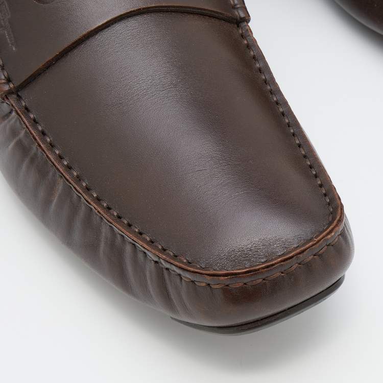 Pre Owned Salvatore Ferragamo Dark Brown Leather Penny Slip On Loafers Size 44
