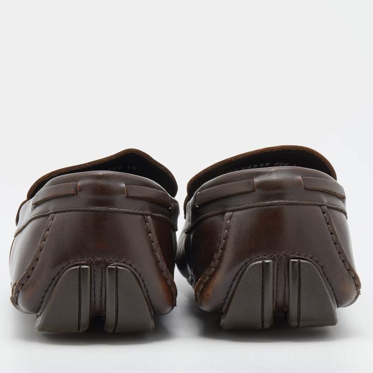 Pre Owned Salvatore Ferragamo Dark Brown Leather Penny Slip On Loafers Size 44